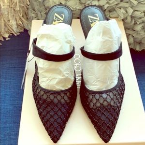 NWT Zara blk mesh heels sandals mules sz 38 7.5 8
